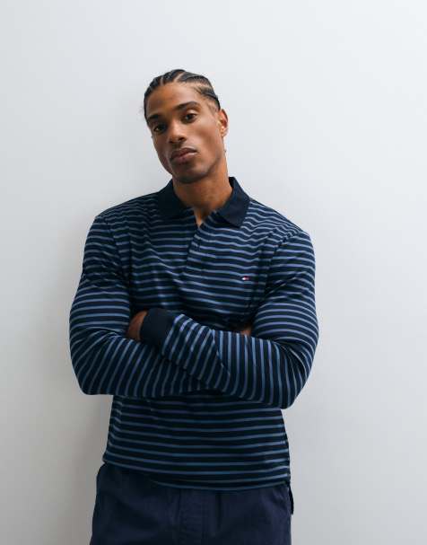 Tommy Hilfiger polo a maniche lunghe con logo bandiera a righe navy/blu - view 1
