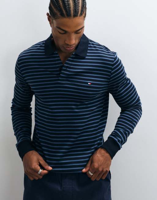 Tommy Hilfiger polo a maniche lunghe con logo bandiera a righe navy/blu, 3 di 5