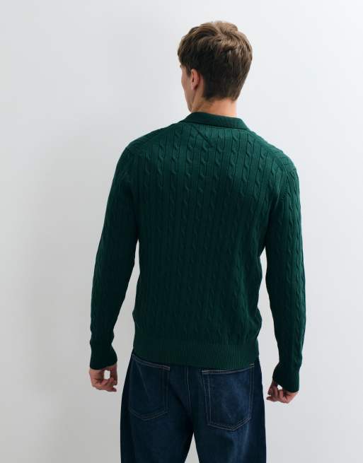 Tommy Hilfiger polo a maniche lunghe in maglia a trecce verde scuro, 5 di 5