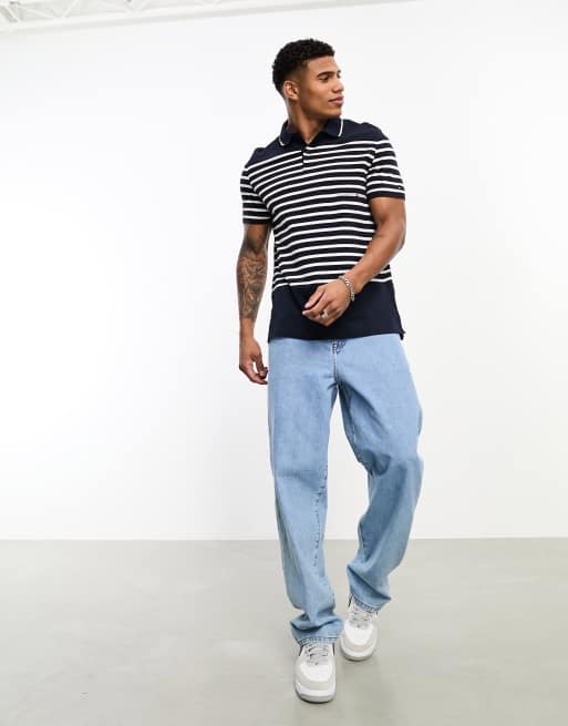 Tommy Hilfiger - Polo à rayures - Blanc et bleu marine