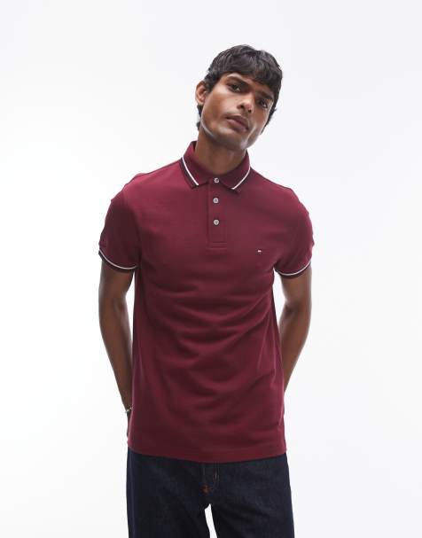 Tommy Hilfiger - Polo ajusté à liseré - Bordeaux - view 1