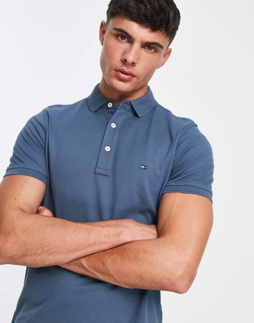 Tommy Hilfiger - Polo ajusté à logo drapeau - Bleu
