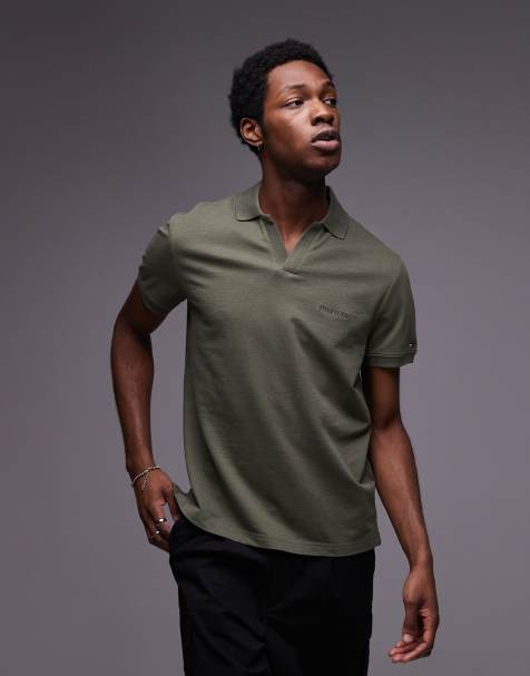 Tommy Hilfiger - Polo avec col ouvert et logo ton sur ton - Vert olive - view 1