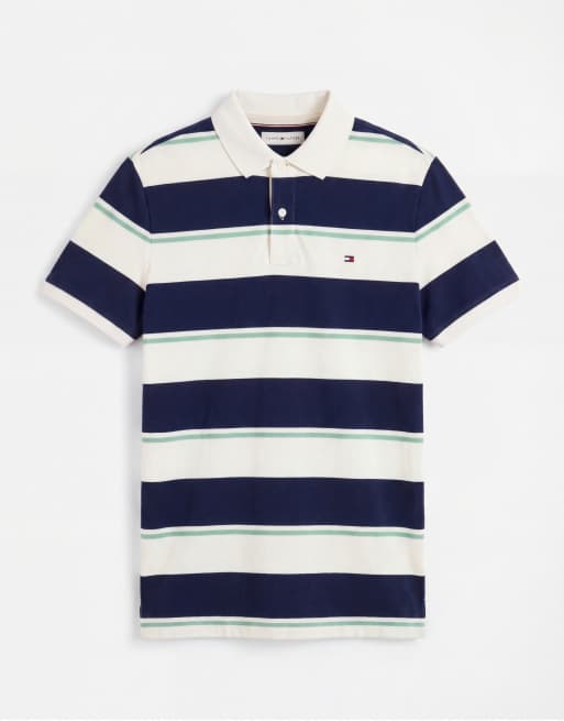 Tommy Hilfiger - Polo azul marino y blanco a rayas de corte estándar, 6 de 7