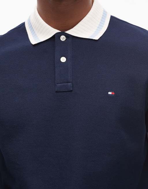 Tommy Hilfiger - Polo blu navy e bianca vestibilità classica con colletto a contrasto , 5 di 5