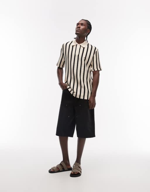 Tommy Hilfiger - Polo comoda in maglia color crema e nera a righe, 2 di 5