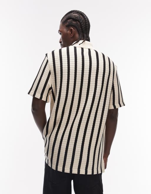 Tommy Hilfiger - Polo comoda in maglia color crema e nera a righe, 3 di 5