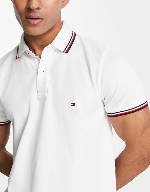 Polo Tommy Hilfiger homme blanc avec liserés sur col