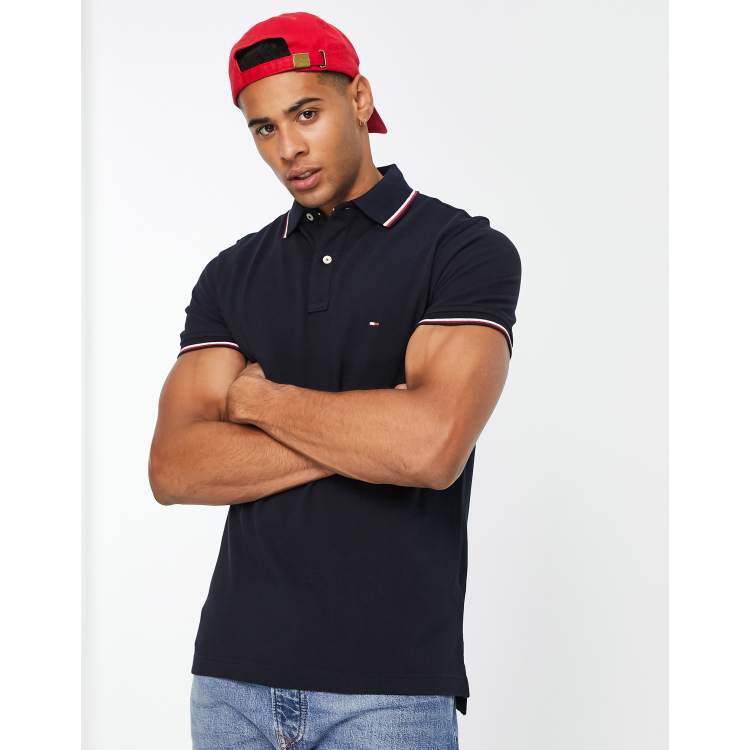 Polo Tommy Hilfiger Jeans homme bleu avec liserés sur col