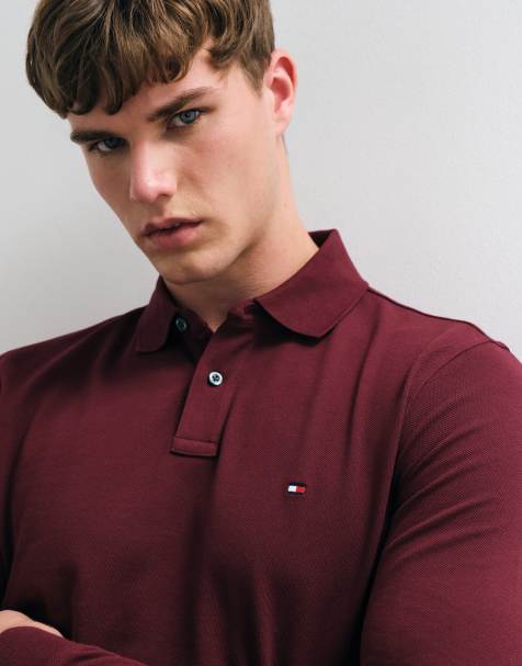 Tommy Hilfiger polo de manga larga con logo de bandera en burdeos - view 1