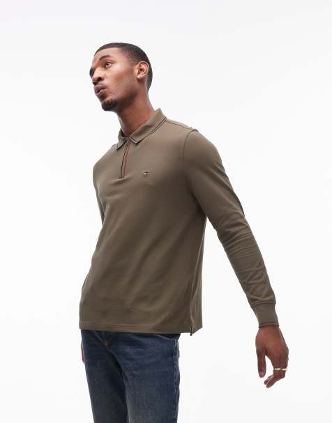 Tommy Hilfiger - Polo met lange mouwen en korte rits in legergroen - view 1
