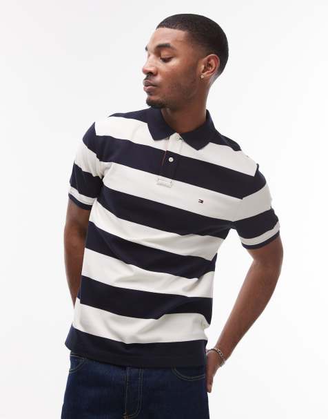 Tommy Hilfiger - Polo regular fit a righe blu navy e bianco sporco - view 1