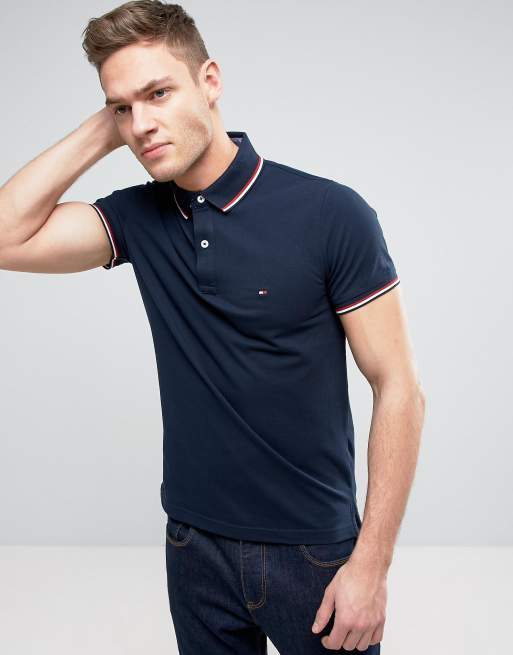 Tommy Hilfiger Polo slim avec piqu en rappel Bleu marine