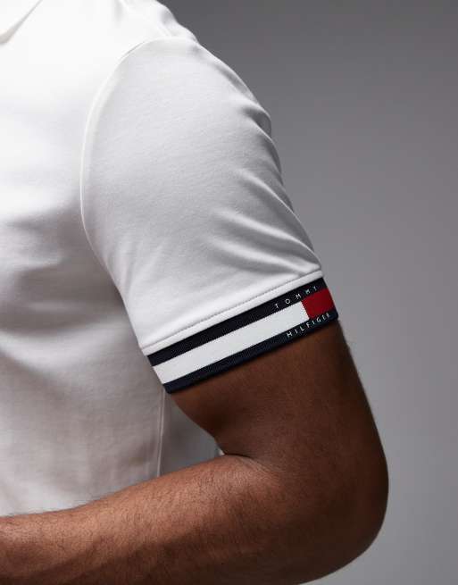 Tommy Hilfiger - Polo slim bianca con bordi elasticizzati, 5 di 5