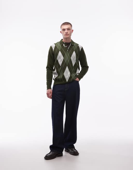 Tommy Hilfiger - Polo verde a maniche lunghe a losanghe, 2 di 5