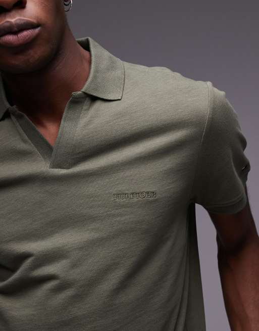 Tommy Hilfiger - Polo verde oliva con logo tono su tono e colletto aperto, 2 di 4