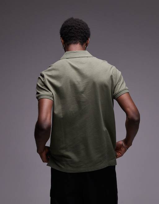 Tommy Hilfiger - Polo verde oliva con logo tono su tono e colletto aperto, 3 di 4