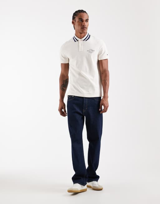 Tommy Hilfiger - Polo vestibilità classica bianca con colletto a righe, 2 di 5