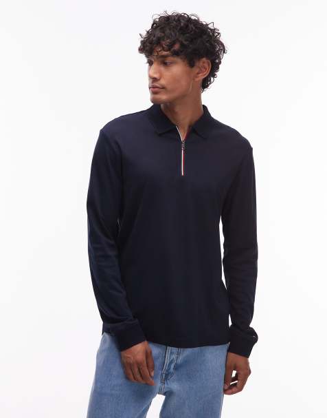 Tommy Hilfiger - Polo zippé à manches longues style rugby - Bleu marine - view 1