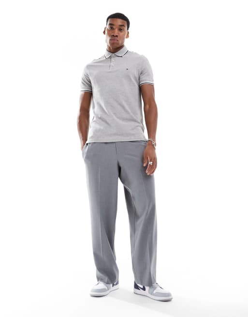 Tommy Hilfiger – Polohemd in Grau mit Zierstreifen und schmalem Schnitt, 2 von 4