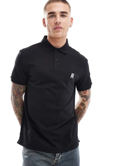 Tommy Hilfiger – Polohemd in Schwarz mit regulärem Schnitt