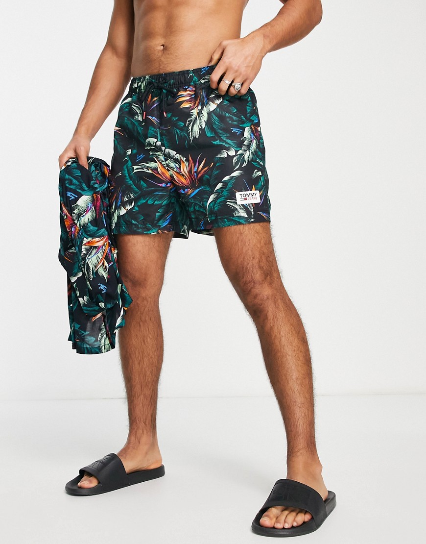 Tommy Hilfiger polyester tropical print swim shorts - part of a set-Black
