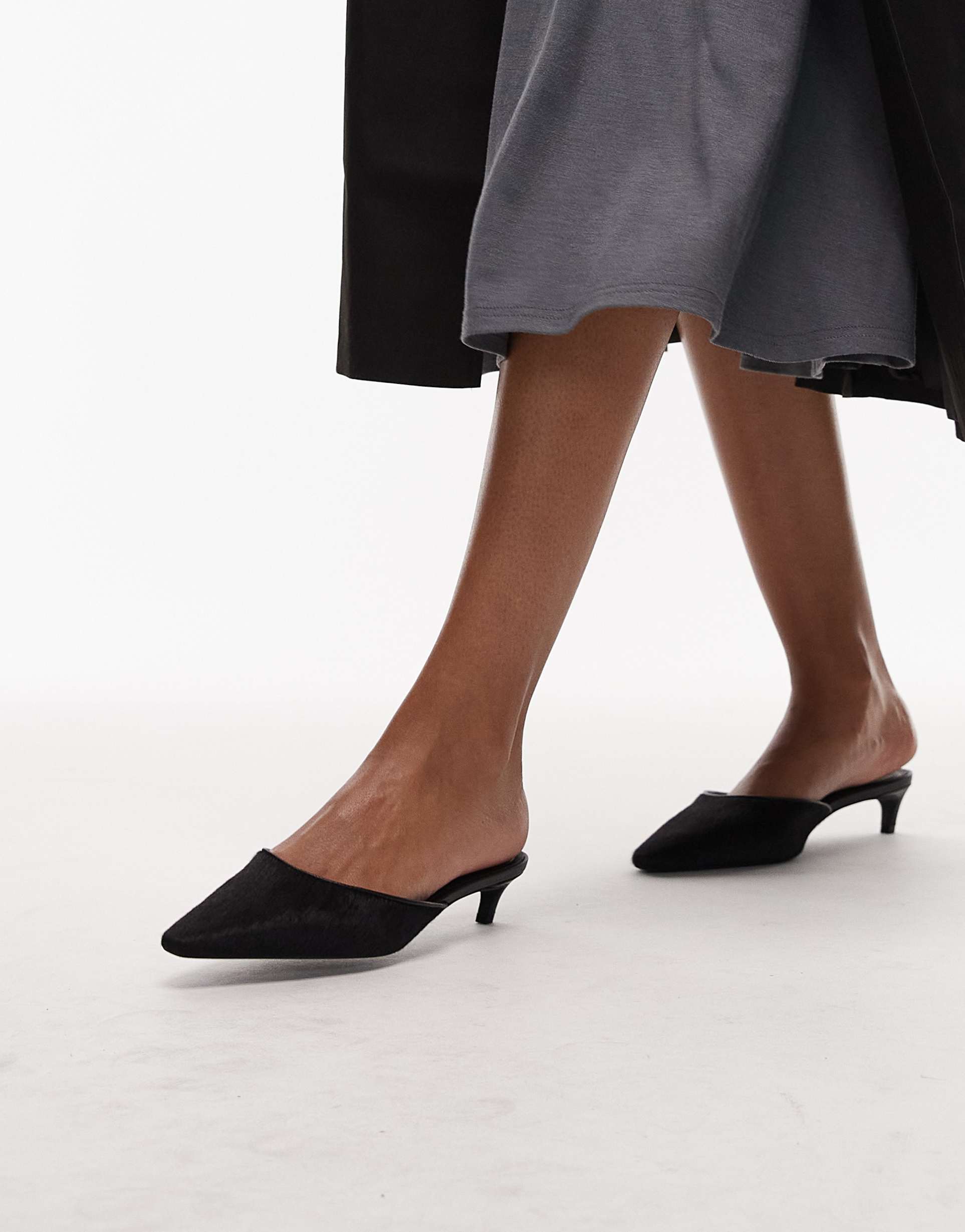 tommy hilfiger pony hair kitten heel mules in black