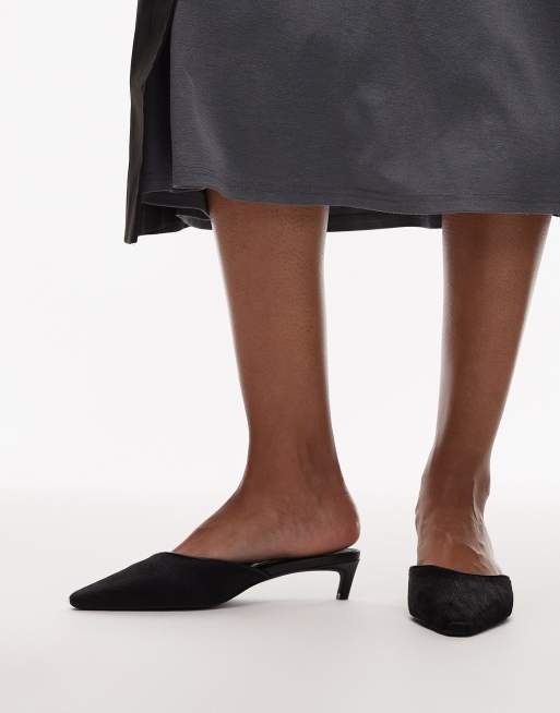 Tommy Hilfiger pony hair kitten heel mules in black, 2 of 4