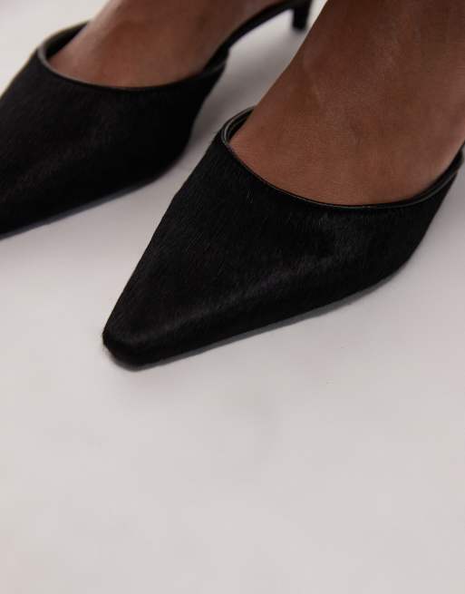 Tommy Hilfiger pony hair kitten heel mules in black, 3 of 4