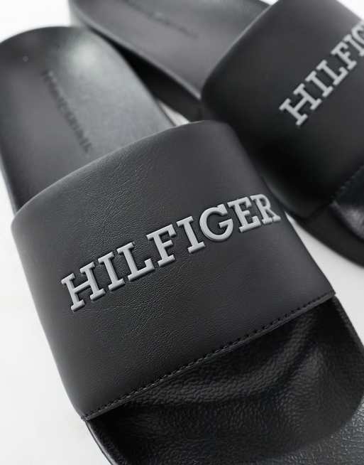 Tommy Hilfiger Pool Slider in Schwarz mit Logo in plastischer Optik