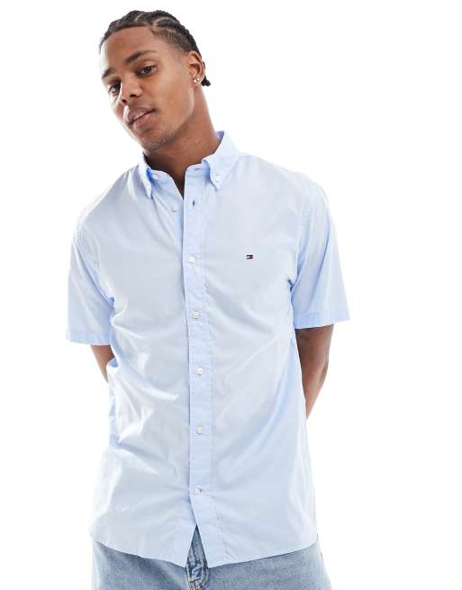 Tommy Hilfiger - Poplin overhemd met korte mouwen in lichtblauw