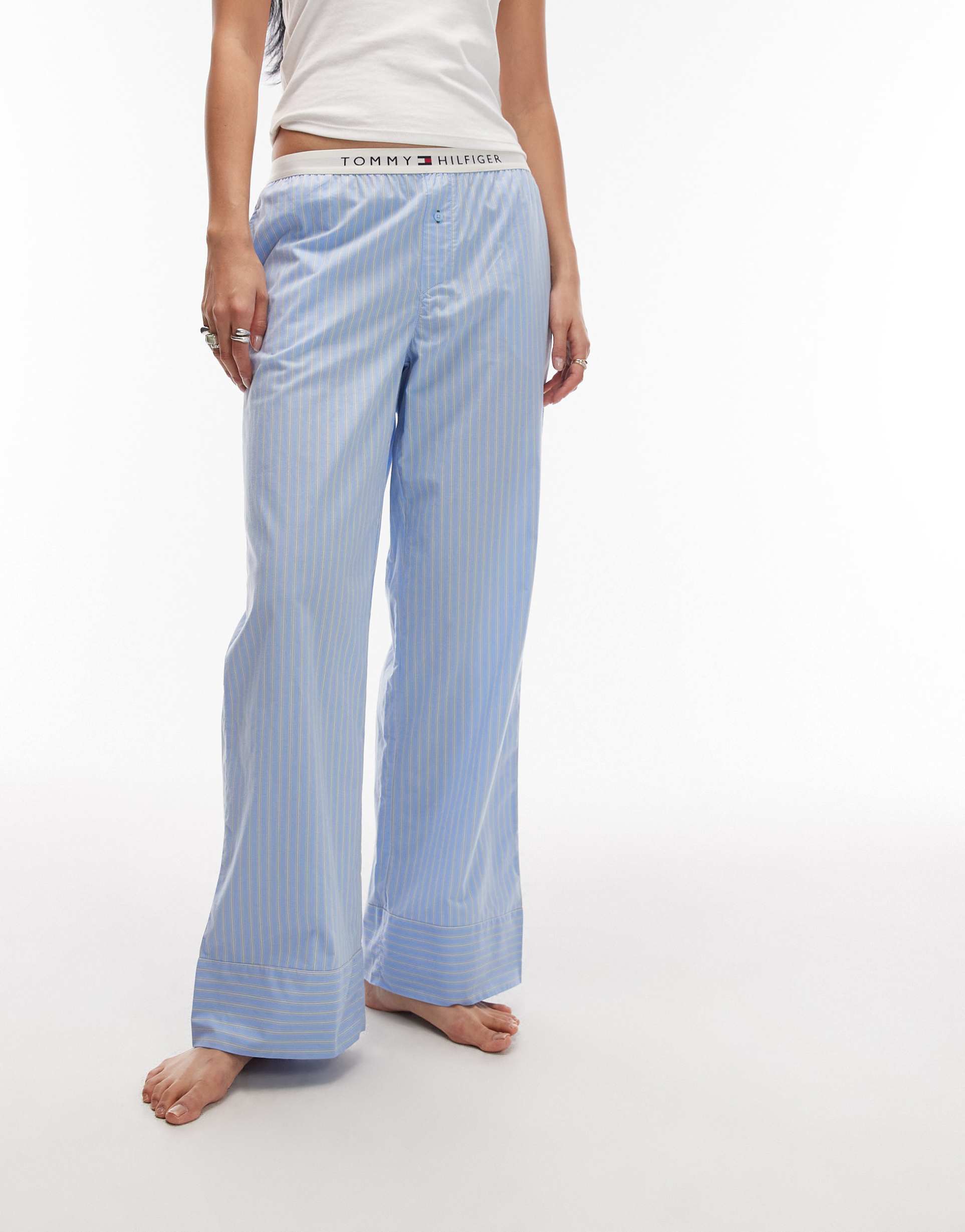 tommy hilfiger poplin pajama bottoms in blue stripes