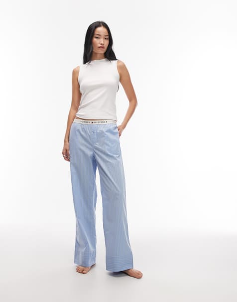 Tommy Hilfiger poplin pyjama bottoms in blue stripe - view 1