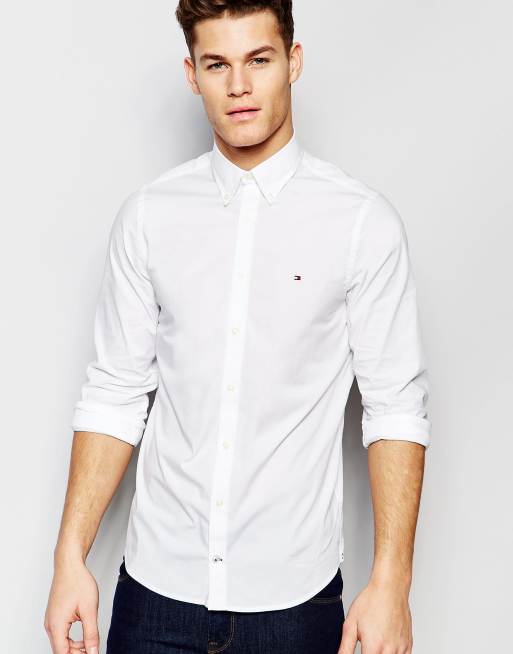 Tommy Hilfiger poplin shirt with stretch in slim fit in white