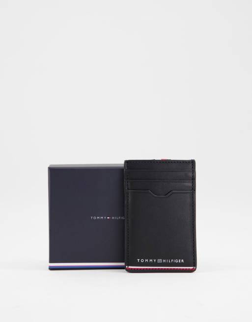 Tommy Hilfiger - Portacarte verticale in pelle con logo con bandiera, colore nero