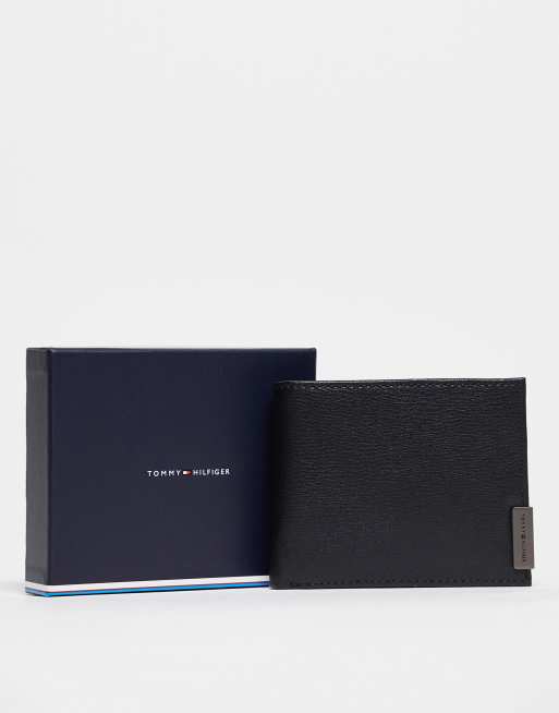 Tommy Hilfiger - Portafoglio piccolo a libro in pelle nero con dettagli in metallo