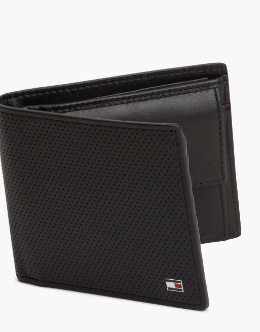 Tommy Hilfiger porte-cartes et porte-monnaie perforé en cuir noir, 3 de 4