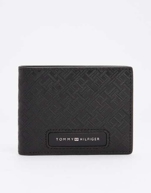 Tommy Hilfiger - Portefeuille à deux volets en cuir avec logo monogramme - Noir