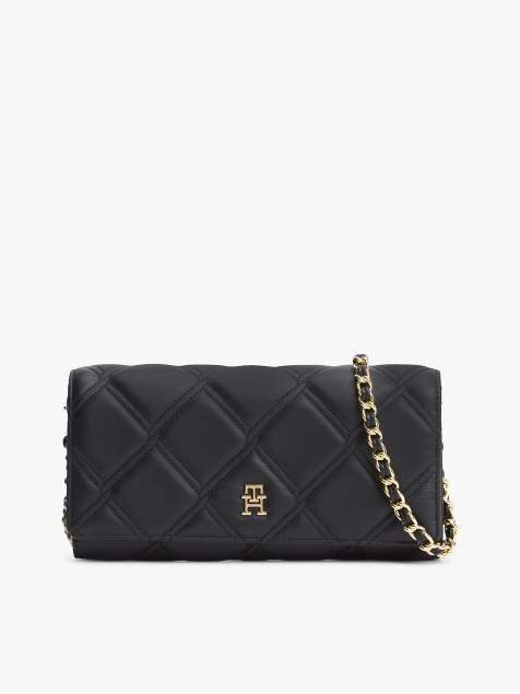 Tommy Hilfiger - Portefeuille matelassé à monogramme TH et bandoulière chaîne - Noir - view 1