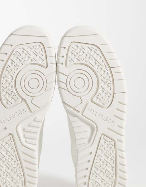 Tommy Hilfiger - Premium - Ecrufarvede basket-sneakers i læder og ruskind, 5 af 5