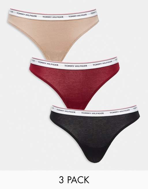 Tommy Hilfiger Premium Essentials 3-pack thong with logo waistband in multi