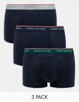 premium essentials 3 pack trunks in navy with colored waistband