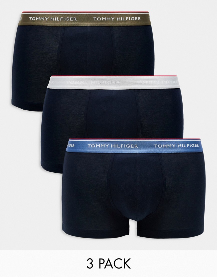 Tommy Hilfiger premium essentials 3 pack trunks in navy with coloured waistband