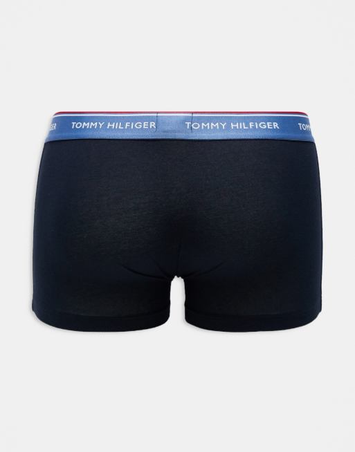 Tommy Hilfiger premium essentials 3 pack trunks in navy with coloured waistband, 3 of 4