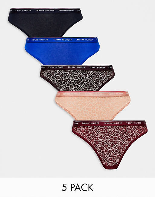 Tommy Hilfiger Premium Essentials 5-pack thong with logo waistband in multi  | ASOS