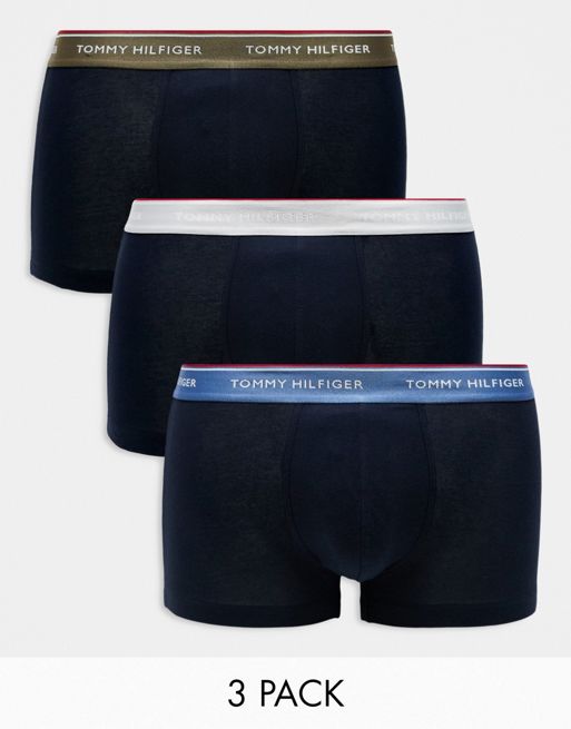 tommy Tall Hilfiger - Premium Essentials - Lot de 3 boxers avec taille colorée - Bleu marine