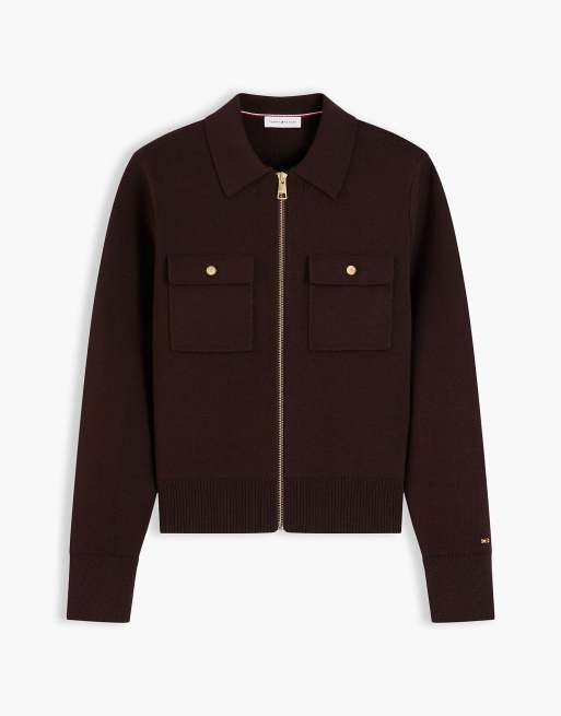 Tommy Hilfiger Premium knit zip-thru jumper in chocolate, 5 of 6