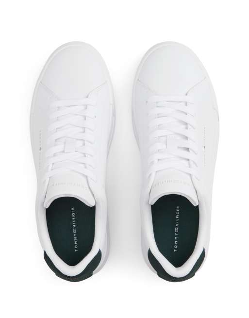 Tommy Hilfiger premium leather court sneakers in white and green, 3 of 4