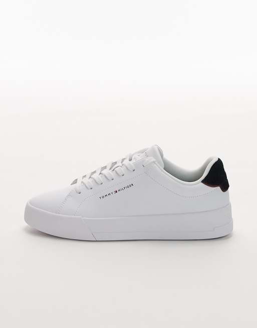 Tommy Hilfiger premium leather court trainers in white and navy, 2 of 5