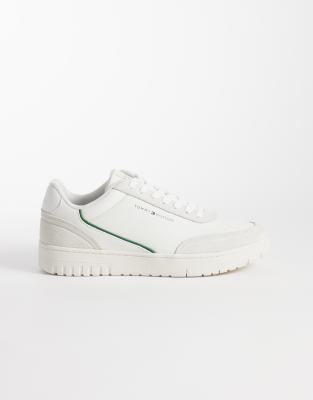 Tommy Hilfiger premium leather / suede basket sneakers in ecru-White